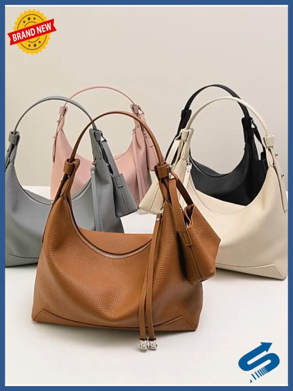 Genuine Leather Slouchy Crescent Hobo Crossbody Bag with Adjustable Strap - Picture 6 of 6